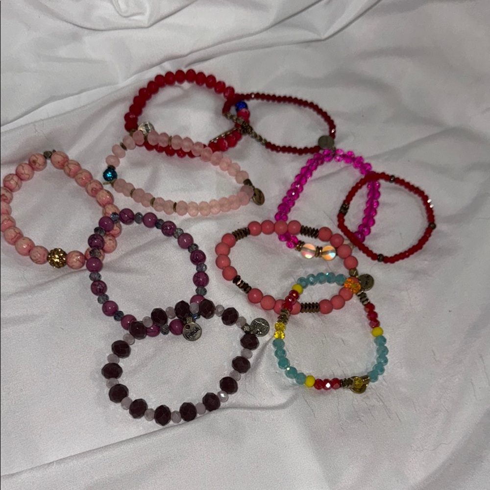 Erimish Red and Pink Beaded Bracelet Set